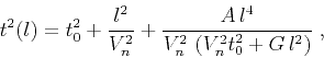 \begin{displaymath}
t^2(l) = t_0^2 + {l^2 \over V_n^2} + {{A\,l^4} \over
{V_n^2\,\left(V_n^2 t_0^2 + G\,l^2\right)}}\;,
\end{displaymath}