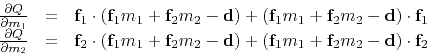 \begin{displaymath}
\begin{array}{rcl}
{\partial Q \over \partial m_1} &= &
{\...
... f}_1 m_1 + {\bf f}_2 m_2 -{\bf d}) \cdot {\bf f}_2
\end{array}\end{displaymath}