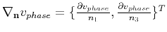 $ \nabla_{\mathbf{n}}v_{phase} = \{\frac{\partial v_{phase}}{n_1},\frac{\partial v_{phase}}{n_3}\}^T$