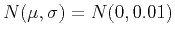 $N(\mu,\sigma)=N(0,0.01)$