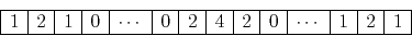 \begin{displaymath}%\mathcal{R} =
\begin{array}{\vert r\vert r\vert r\vert r\ver...
...e
1&2&1&0&\cdots&0&2&4&2&0&\cdots&1&2&1
\\ \hline
\end{array}\end{displaymath}