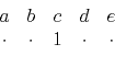 \begin{displaymath}\begin{array}{ccccc} a &b &c &d &e \\ \cdot &\cdot &1 &\cdot &\cdot \end{array}\end{displaymath}