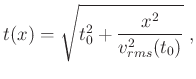 $\displaystyle t(x) = \sqrt{t_0^2 + \frac{x^2}{v_{rms}^2(t_0)}}\;,$