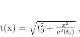 \begin{displaymath}
t(x) = \sqrt{t_0^2 + \frac{x^2}{v^2(t_0)}}\;,
\end{displaymath}