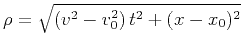 $\rho = \sqrt{(v^2-v_0^2) t^2 + (x - x_0)^2}$