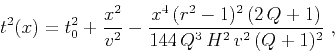 \begin{displaymath}
t^2(x) = t_0^2 + \frac{x^2}{v^2} -
\frac{x^4\,(r^2-1)^2\,(2\,Q+1)}{144\,Q^3\,H^2\,v^2\,(Q+1)^2}\;,
\end{displaymath}
