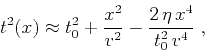 \begin{displaymath}
t^2(x) \approx t_0^2 + \frac{x^2}{v^2} - \frac{2\,\eta\,x^4}{t_0^2\,v^4}\;,
\end{displaymath}