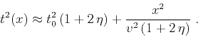 \begin{displaymath}
t^2(x) \approx t_0^2\,(1+2\,\eta) + \frac{x^2}{v^2\,(1+2\,\eta)}\;.
\end{displaymath}