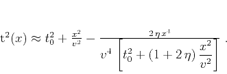 \begin{displaymath}
t^2(x) \approx t_0^2 + \frac{x^2}{v^2} -
\frac{2\,\eta\...
...yle v^4\,\left[t_0^2 + (1+2\,\eta)\,\frac{x^2}{v^2}\right]}\;.
\end{displaymath}