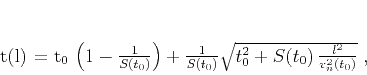 \begin{displaymath}
t(l) = t_0\,\left(1-\frac{1}{S(t_0)}\right) +
\frac{1}{S(t_0)}\sqrt{t_0^2 + S(t_0)\,\frac{l^2}{v_n^2(t_0)}}\;,
\end{displaymath}