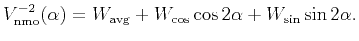 $\displaystyle V_{\text{nmo}}^{-2}(\alpha)=W_{\text{avg}}+W_{\cos}\cos 2 \alpha + W_{\sin}\sin 2 \alpha.$