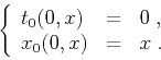\begin{displaymath}
\left\{ \begin{array}{lcl}
t_0 (0, x) & = & 0\;, \\
x_0 (0, x) & = & x\;.
\end{array} \right.
\end{displaymath}