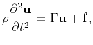 $\displaystyle \rho\frac{\partial^2\mathbf{u}}{\partial t^2} = \Gamma\mathbf{u} + \mathbf{f},$