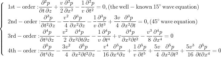 \begin{equation*}\left\{ \begin{split}&\mathrm{1st-order:} \frac{\partial^2 p}{\...
...frac{\partial^5 p}{\partial t\partial x^4}=0\\ \end{split}\right.\end{equation*}